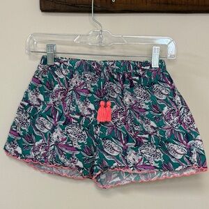 Louise Misha: Girls Green / Purple Floral Shorts with Hot Pink Accents, Size 12
